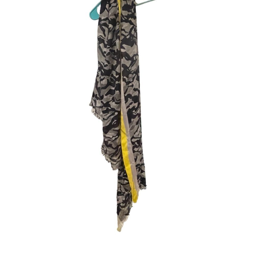 Camo print boho, indie,‎ festival rectangular scarf in blue, grey and yellow